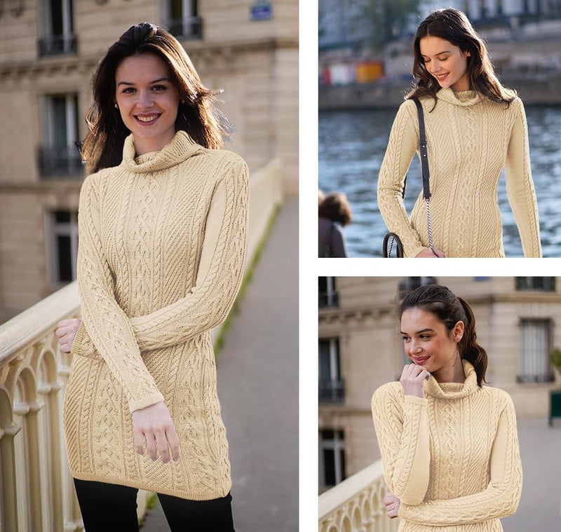 v28 Women Polo Neck Turtleneck Knit Stretchable Elasticity Long Slim Sweater (XS,Beige) - Image 2