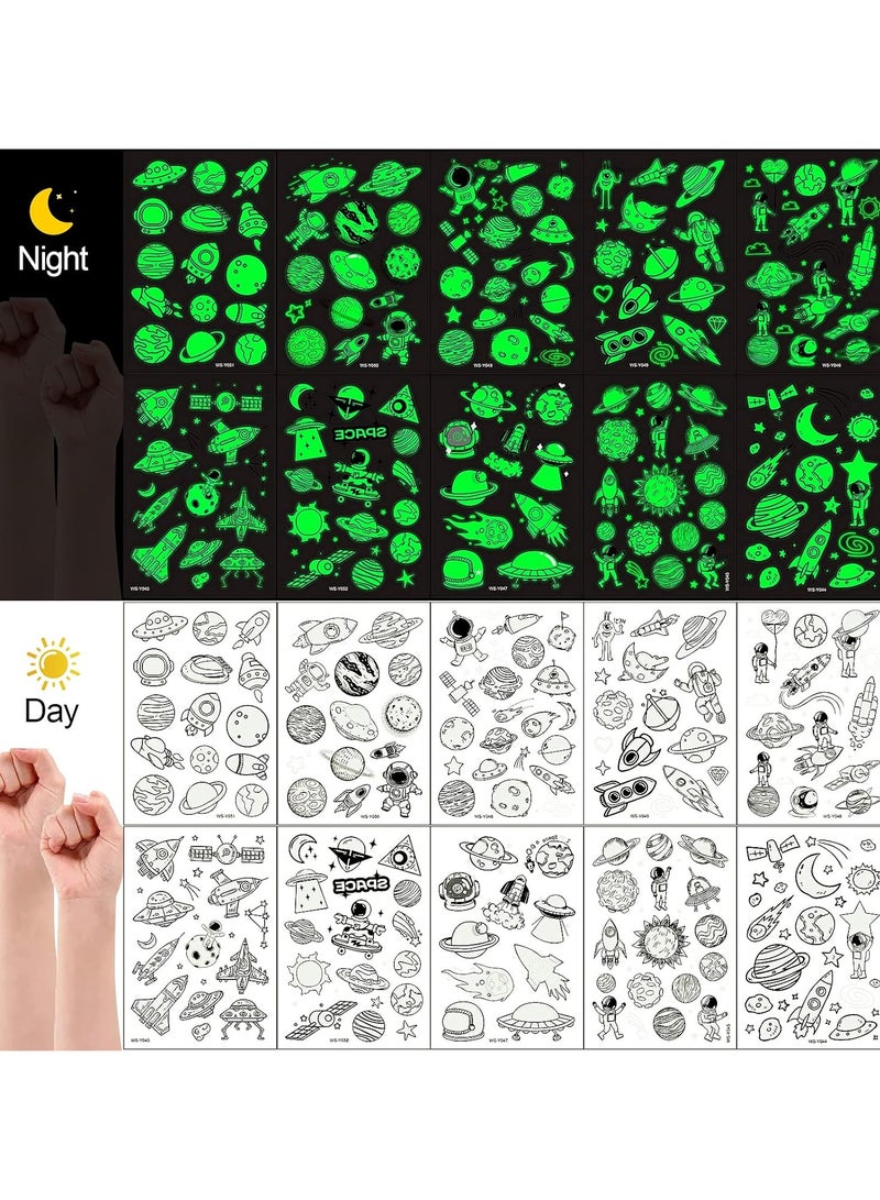 ORAINBOW 10 Sheets 140pcs Glow in The Dark Space Temporary Tattoo for Kids Luminous Solar System Universe Outer Space UFO Temporary Tattoos for Boys Girls Stockings Stuffers Goody Filler Birthday Party Favor - Image 5