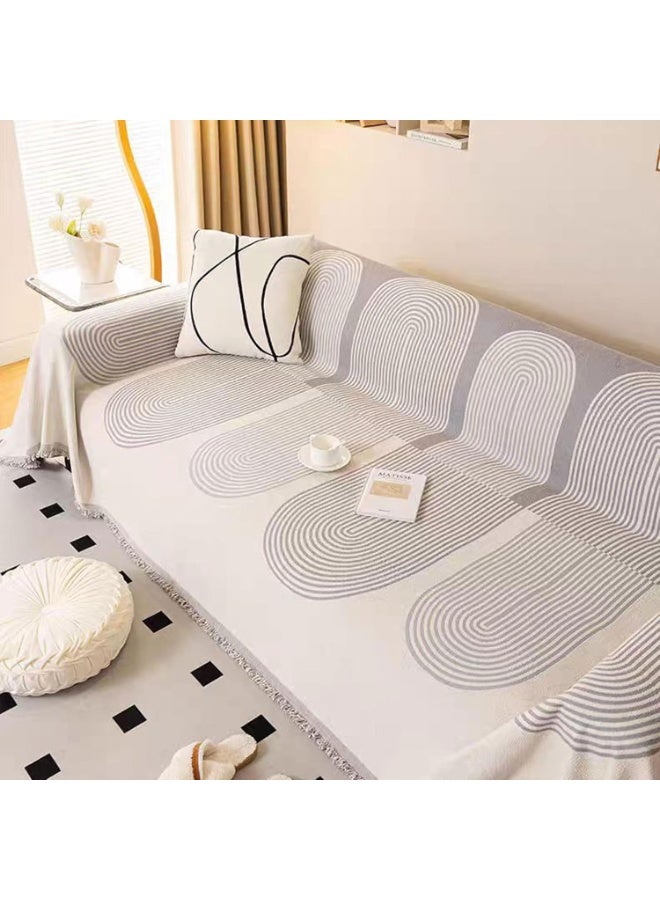 Angola Panda Double Sided Chenille Sofa Cover,Reversible Chenille Sofa Cover,Blanket Couch Cover for Dogs,Multifunctional Sofa ProtectorTowel,Geometric Line Pattern, Non-Slip,with Tassel (Grey, 180*130cm) - Image 3