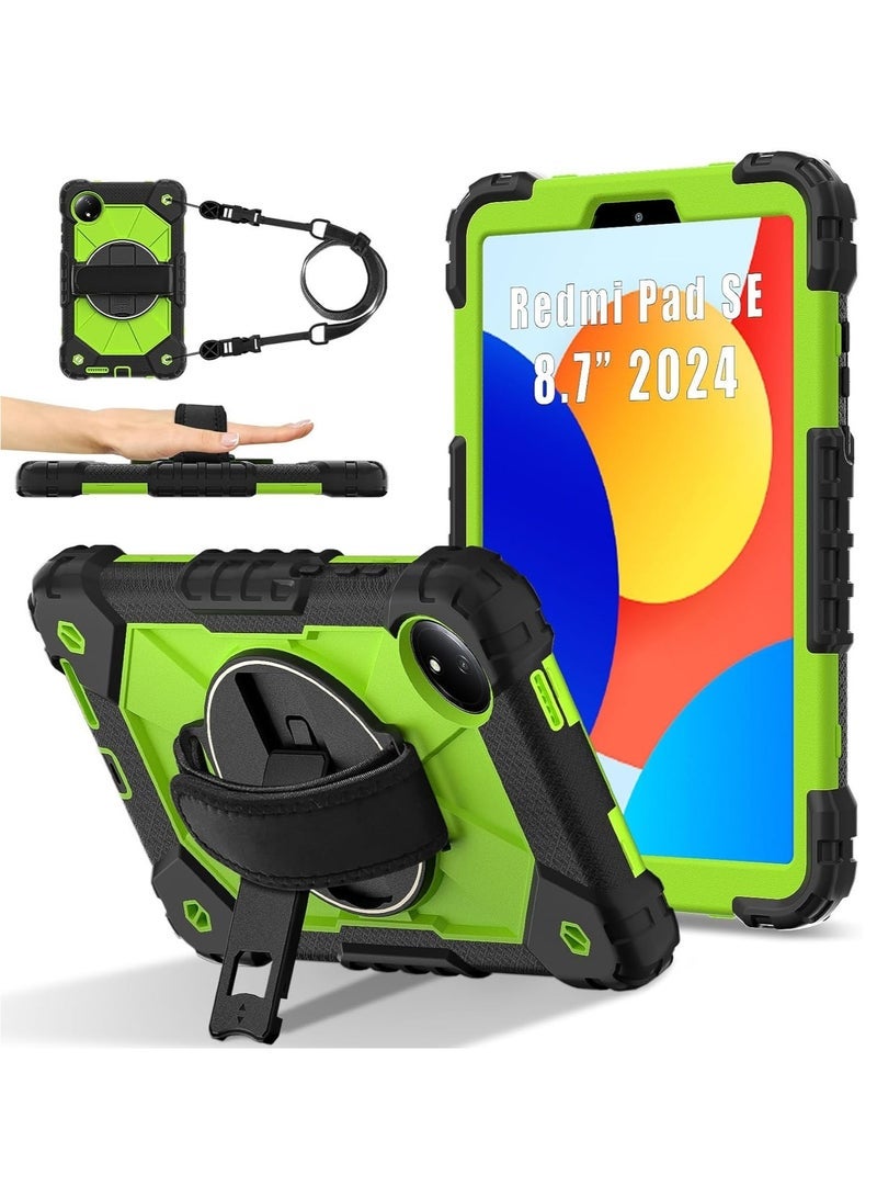 Kids Case Compatible with Xiaomi Redmi Pad SE 8.7 inch 2024 Tablet Cover Hard PC Shockproof Strap Shell Wristband Rotating Bracket For Redmi Pad SE 8.7