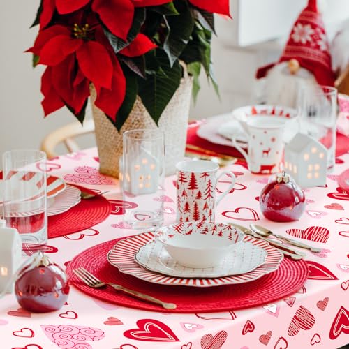 SpinLaLa 3-Pack 54 x 108 Inch Valentine's Day Plastic Tablecloth - Pink with Assorted Heart Designs, Disposable Romantic Love Themed Rectangle Table Cloth for Indoor Outdoor Table Cover Decorations - Image 5