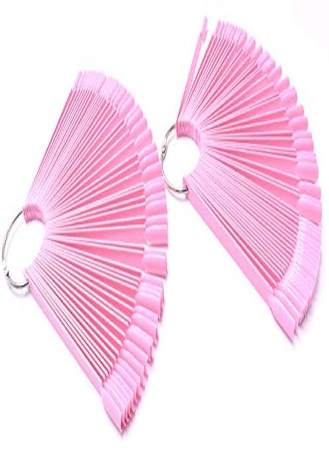 Art&Beauty - Tips Fan Shape Plastic Nail Art Tips Display Polish Board Display Practice Sticks With Metal Split Ring Holder (Pink) - Image 1
