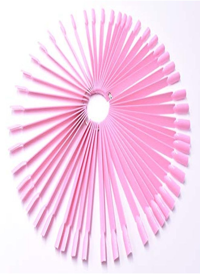 Art&Beauty - Tips Fan Shape Plastic Nail Art Tips Display Polish Board Display Practice Sticks With Metal Split Ring Holder (Pink) - Image 1
