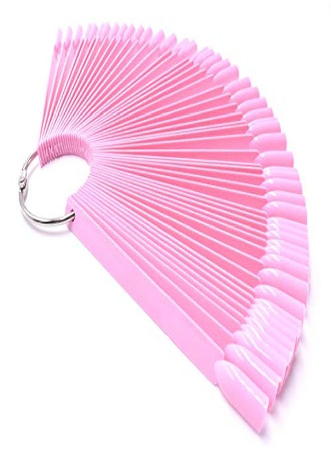 Art&Beauty - Tips Fan Shape Plastic Nail Art Tips Display Polish Board Display Practice Sticks With Metal Split Ring Holder (Pink) - Image 1