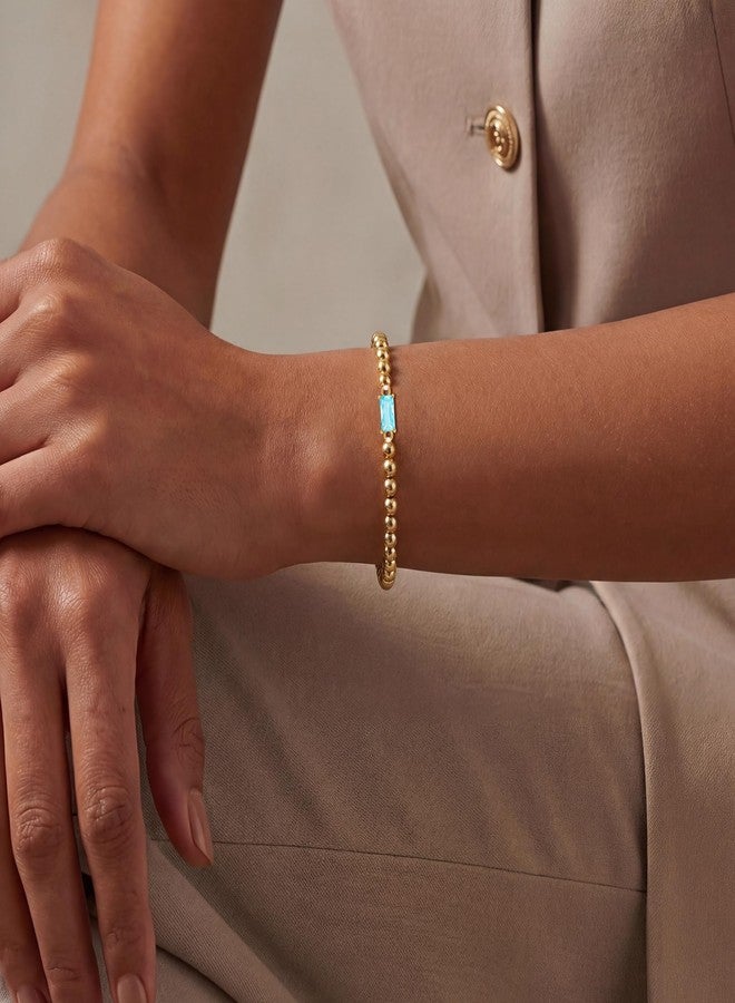 QILMILY Dainty Birthstone Bracelets for Women - 14K Gold Plated/Silver Bead Bracelets for Women Elastic Gold Bracelet Jewelry Friendship Birthday Gifts, 10.October(Tourmaline), Brass, no gemstone - Image 3