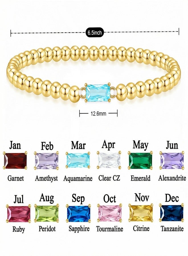 QILMILY Dainty Birthstone Bracelets for Women - 14K Gold Plated/Silver Bead Bracelets for Women Elastic Gold Bracelet Jewelry Friendship Birthday Gifts, 10.October(Tourmaline), Brass, no gemstone - Image 5
