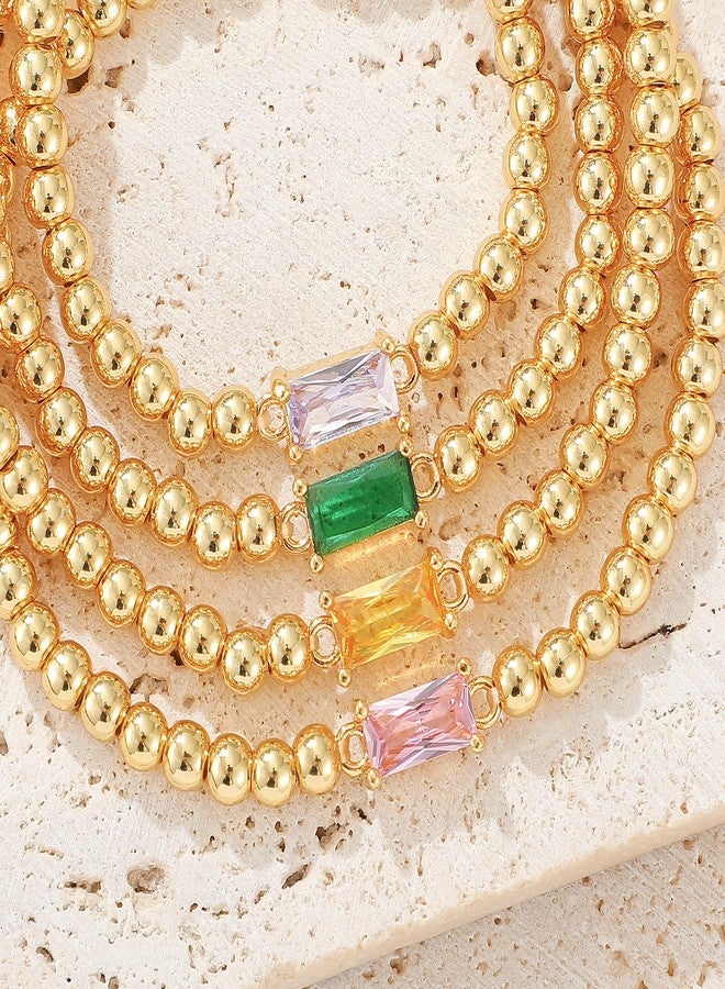 QILMILY Dainty Birthstone Bracelets for Women - 14K Gold Plated/Silver Bead Bracelets for Women Elastic Gold Bracelet Jewelry Friendship Birthday Gifts, 10.October(Tourmaline), Brass, no gemstone - Image 4