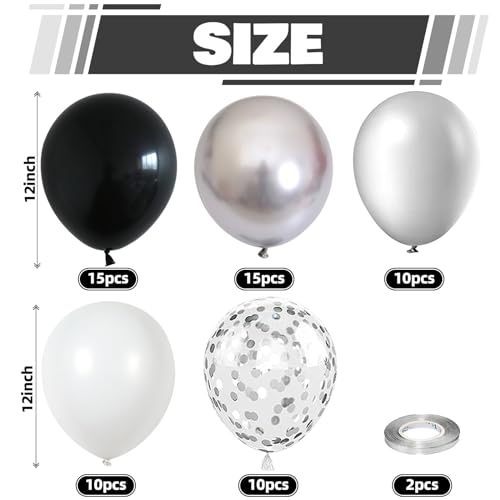 Govpy Black and Silver Balloons, 60 Packs 12 Inch Chrome Metallic Silver Balloons and Confetti Balloons, Black White Silver Balloon for Wedding Engagement Birthday Halloween Decorations - Image 2