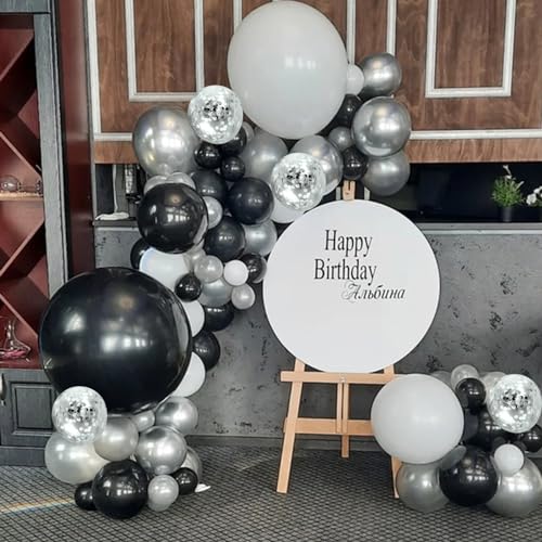 Govpy Black and Silver Balloons, 60 Packs 12 Inch Chrome Metallic Silver Balloons and Confetti Balloons, Black White Silver Balloon for Wedding Engagement Birthday Halloween Decorations - Image 5