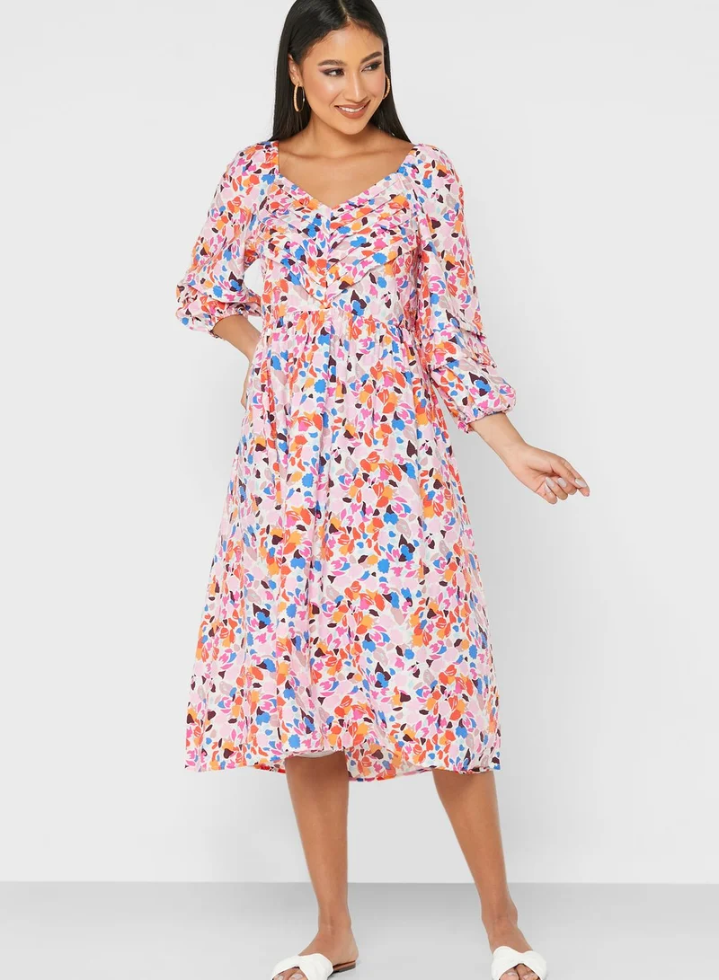 YAS Floral Print Midi Dress