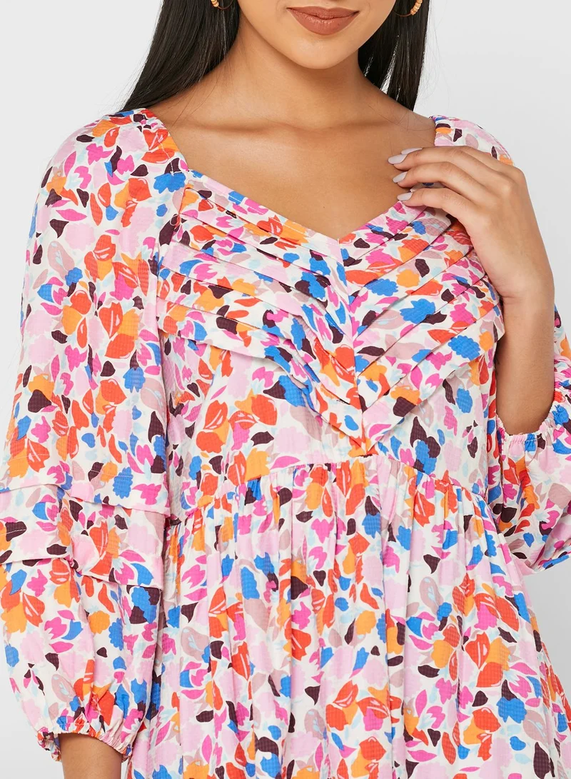 YAS Floral Print Midi Dress