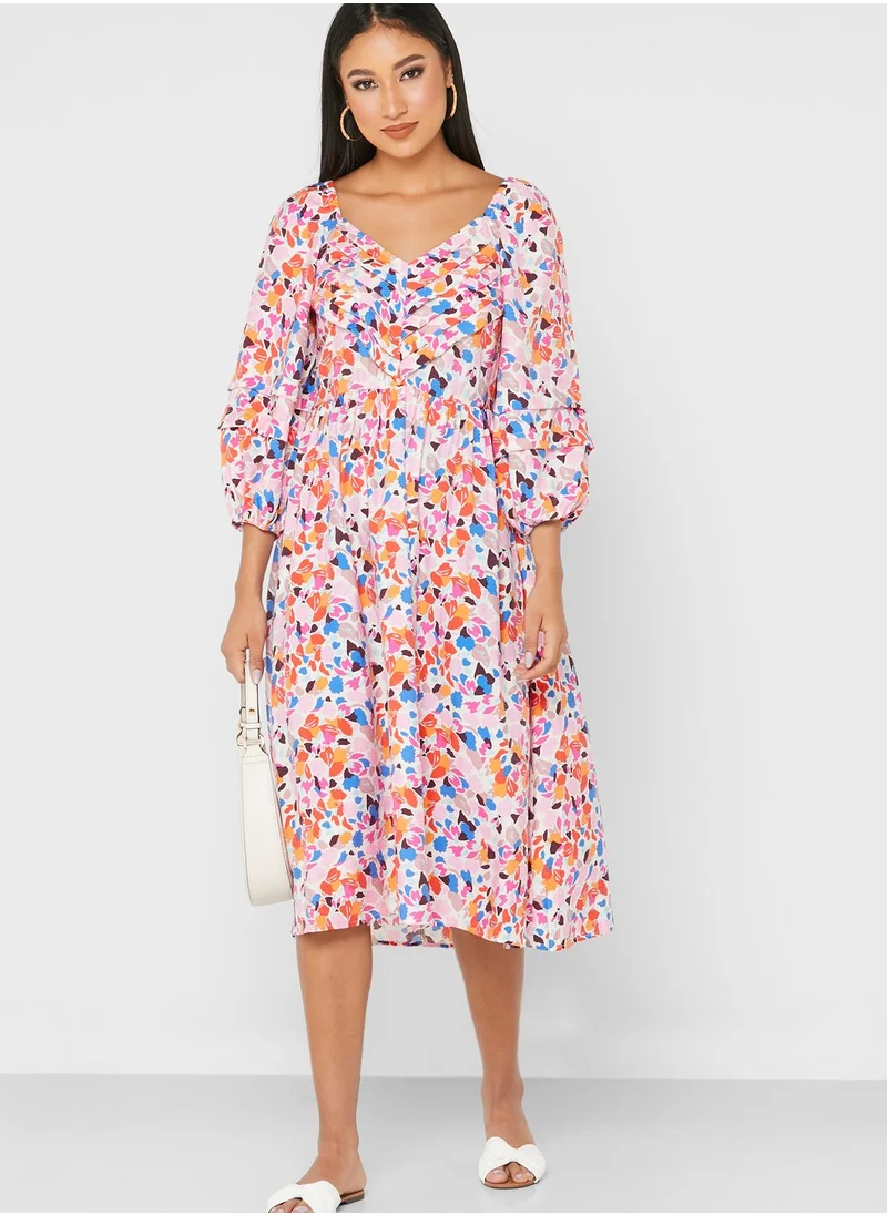 YAS Balloon Sleeve Floral Print Dress