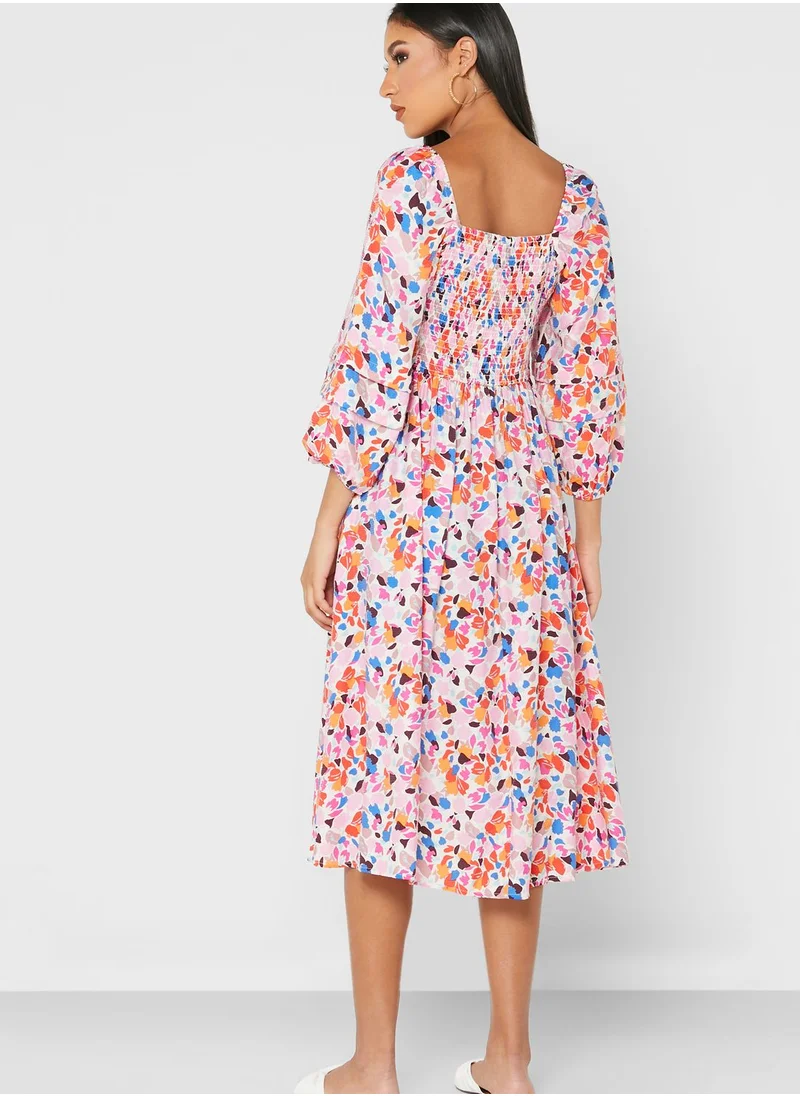 YAS Balloon Sleeve Floral Print Dress