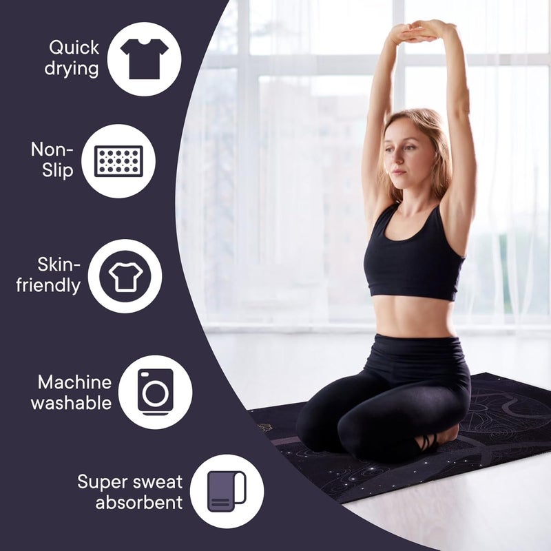 SYOSI Non-Slip Yoga Towels, Super Sweat Absorbent Hot Yoga Mat Towel with Grip Dots for Pilates, Fitness and Workout, Soft Microfiber Blanket, Purple, 2-Pack, 183x63cm - Image 2