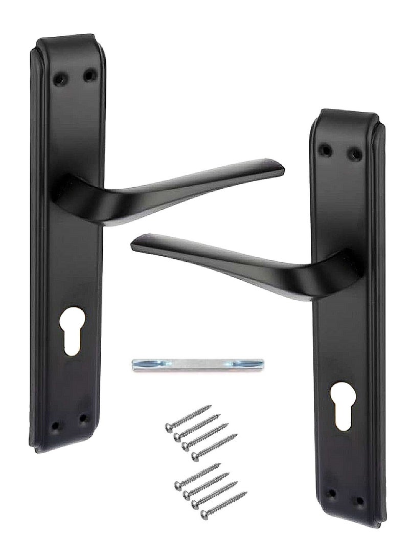 Pair Of Door Handles With Lock Slot Black Color