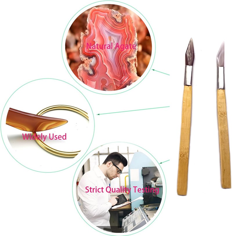 Chiloskit 2PCS Agate Polishing Burnisher Agate Knife Gold Silver Jewellery Clay Craft Jewellers Tool - Image 2