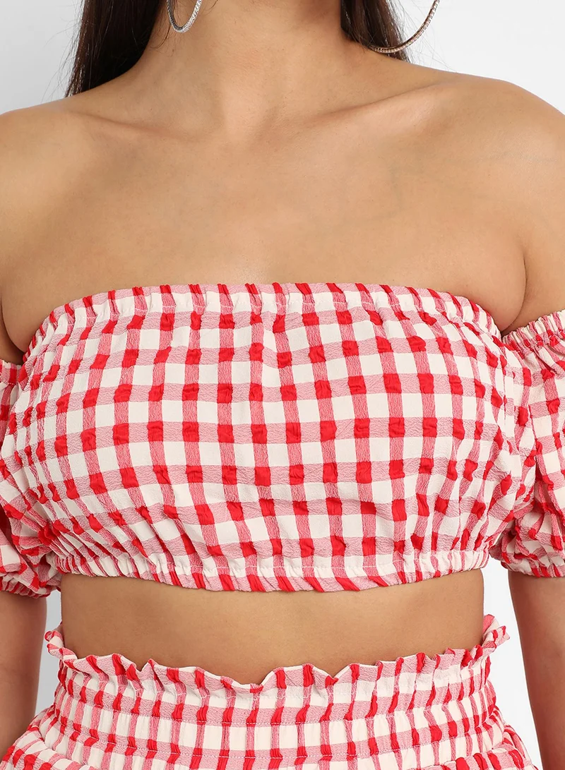 PINACOLADA Women's Scarlet Red Gingham Co-Ord Set