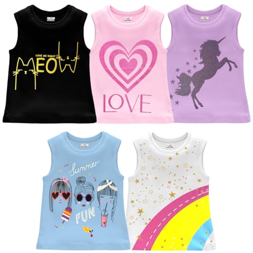 Kuchipoo Girls Regular Fit Sleeveless Cotton T-Shirts (KUC-TSHRT-422, 5-6 Years, Multi-Colored) - Image 1
