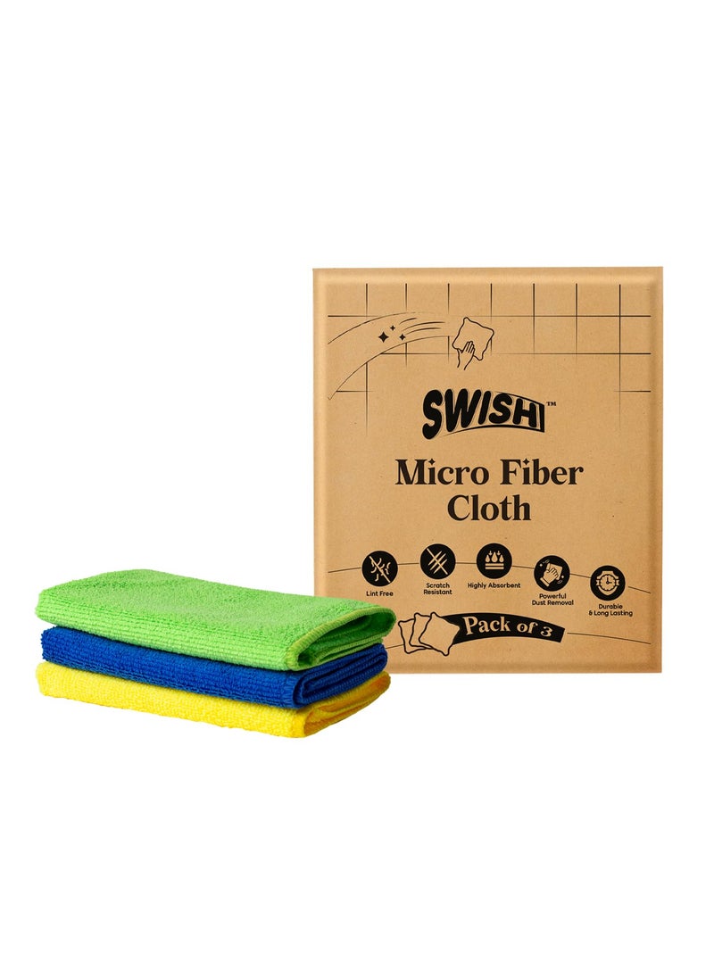 SWISH Swish Microfiber Cloth for Cleaning Pack of 3 30 30cm Each EcoFriendly Reusable Multipurpose Micro Fiber Cloth for Car Cleaning Accessories Kitchen Cloth for Cleaning Dusting Polishing  - Image 1