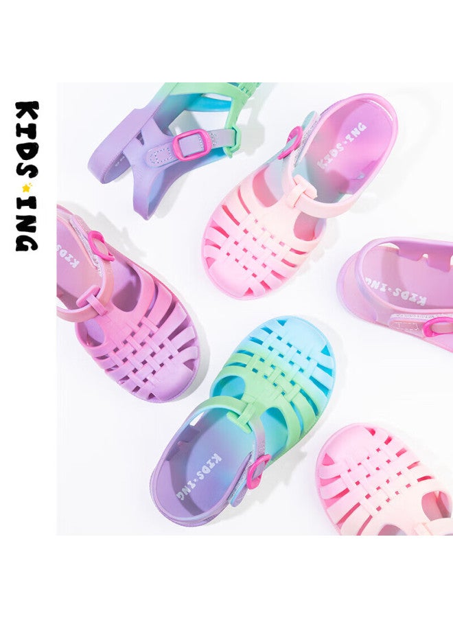 Kids.ing Girls' Sandals, Big Kids' Roman Rainbow Fashion Closed-toe Sandals, Purple-blue, Size 28 - Image 4