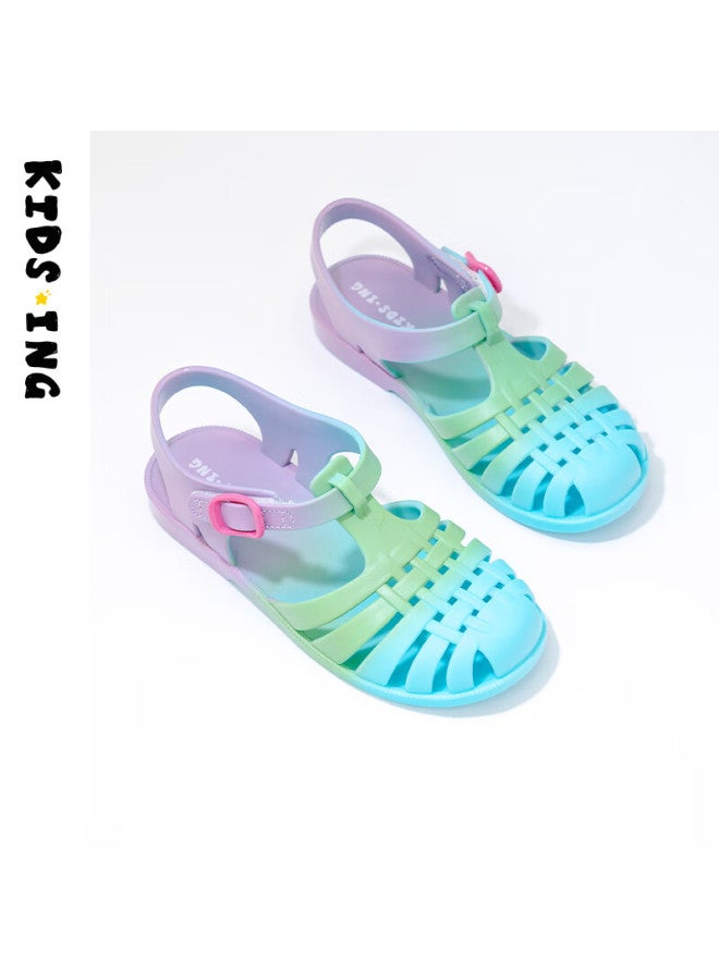 Kids.ing Girls' Sandals, Big Kids' Roman Rainbow Fashion Closed-toe Sandals, Purple-blue, Size 28 - Image 1