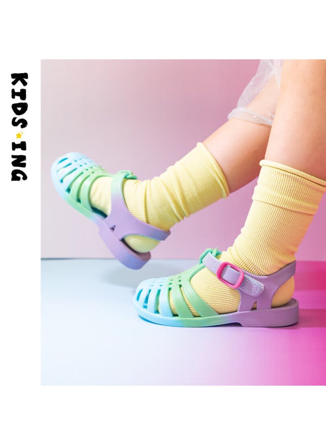 Kids.ing Girls' Sandals, Big Kids' Roman Rainbow Fashion Closed-toe Sandals, Purple-blue, Size 28 - Image 2