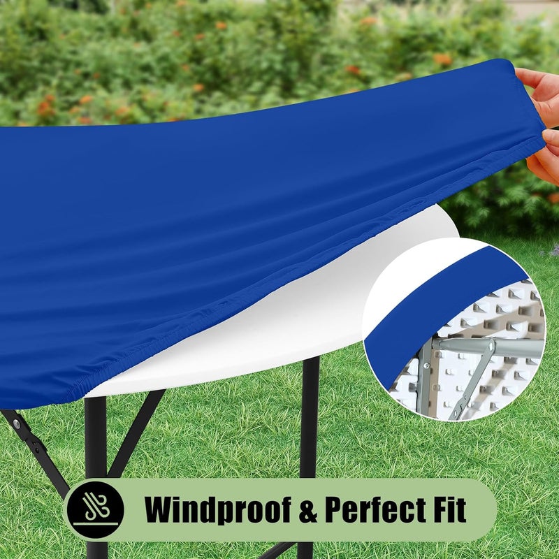 misaya 2 Packs Round Spandex Tablecloths, Stretch Elastic Tablecloth Cover Fits for 31"-35" Round Tables, Washable Polyester Table Cloth for Dining, Party, Outdoor and Indoor, Blue - Image 4