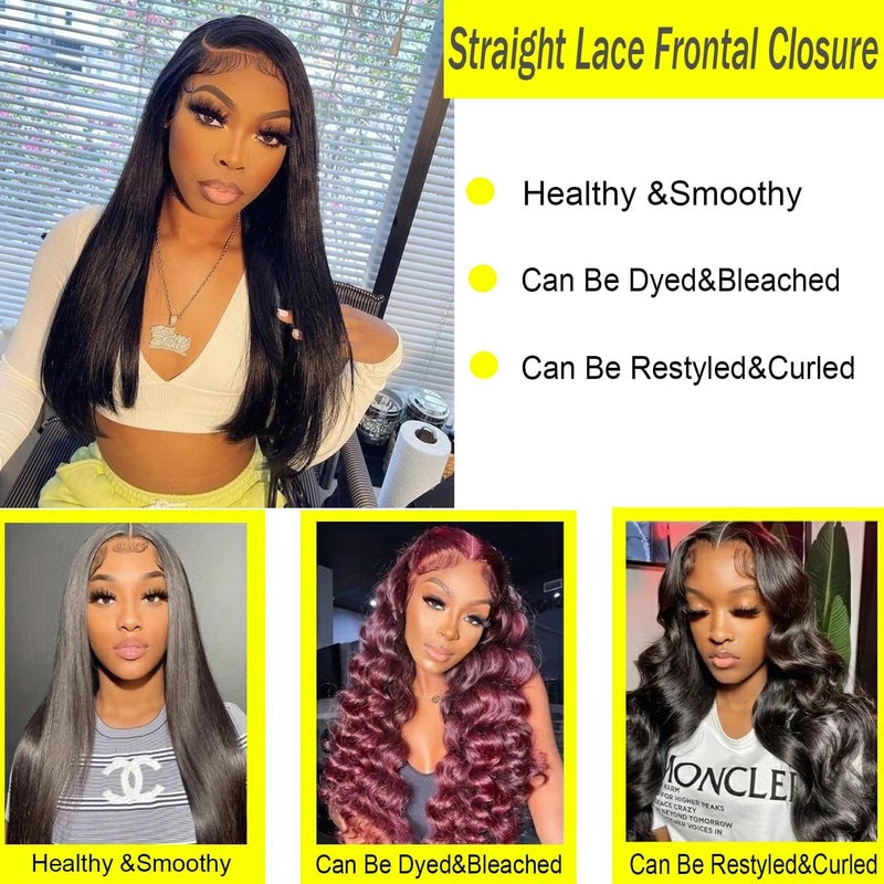 Selina Straight Lace Closure 13x4 Hd Lace Frontal Closure Brazilian Virgin Straight Human Hair Natural Black Color 16 Inch - Image 5