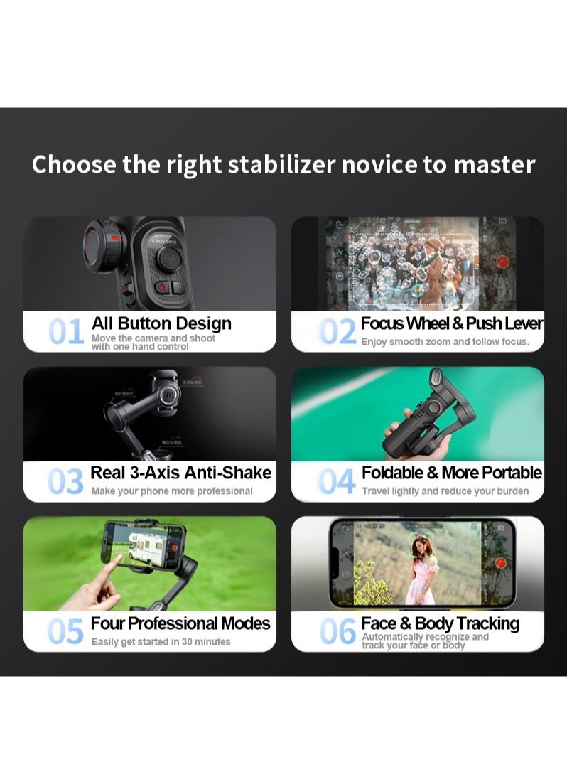 AOCHUAN - AOCHUAN XE Phone Gimbal Stabilizer 3-Axis Smartphone Foldable Gimbal for iPhone Gimble with Focus Wheel TikTok YouTube Vlog Stabilizer for iPhone 15 14 13 12 Pro Max & Android - Smart XE - Image 1
