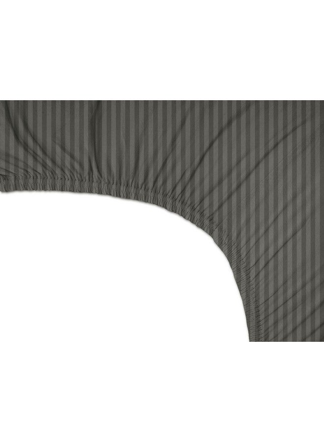 BSB HOME BSB HOME Premium Cotton 220tc Elastic Fitted Bedsheets with 2 Pillow Covers | King Size Bed with All Around Elastic 220 TC Supersoft Striped Pattren Breathable |Size-78 x72+10 inches |Grey  - Image 2