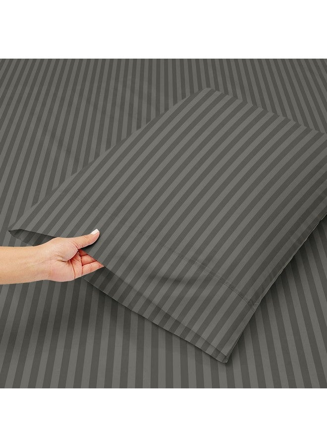 BSB HOME BSB HOME Premium Cotton 220tc Elastic Fitted Bedsheets with 2 Pillow Covers | King Size Bed with All Around Elastic 220 TC Supersoft Striped Pattren Breathable |Size-78 x72+10 inches |Grey  - Image 3