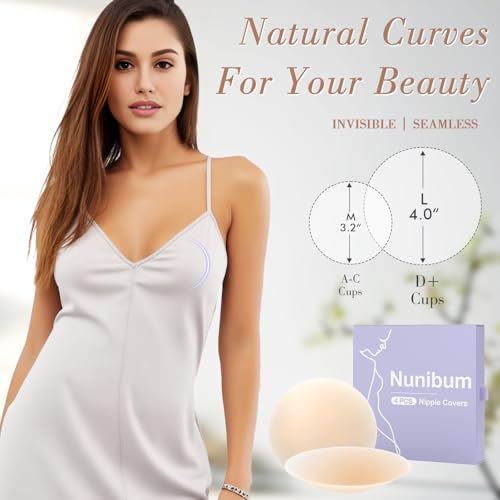 Nunibum Nipple Covers for Women 2 Pairs - Reusable Adhesive No Show Pasties, Sticky Invisible Silicone Breast Petals Crème - Image 3