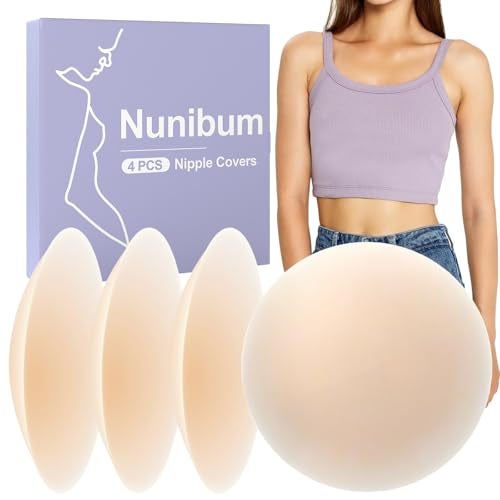Nunibum Nipple Covers for Women 2 Pairs - Reusable Adhesive No Show Pasties, Sticky Invisible Silicone Breast Petals Crème - Image 1