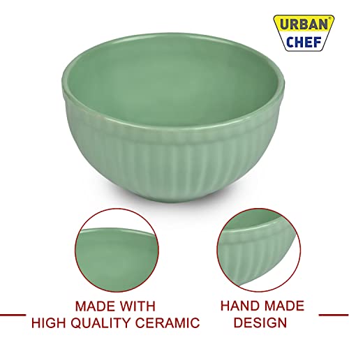 URBAN CHEF Ceramic Bowls | 550 ML | Kitchen Accessories Items, Microwave Safe Bowl, Serving Bowl, Bowl Set, Bowls for Kitchen, Mixing Bowl, Prism Ceramic Handcrafted (Set of 2 - Green & Mustard) - Image 3