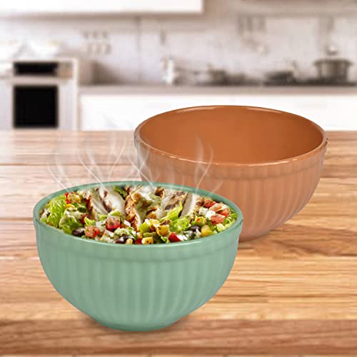 URBAN CHEF Ceramic Bowls | 550 ML | Kitchen Accessories Items, Microwave Safe Bowl, Serving Bowl, Bowl Set, Bowls for Kitchen, Mixing Bowl, Prism Ceramic Handcrafted (Set of 2 - Green & Mustard) - Image 1