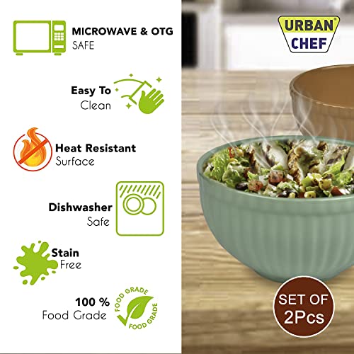 URBAN CHEF Ceramic Bowls | 550 ML | Kitchen Accessories Items, Microwave Safe Bowl, Serving Bowl, Bowl Set, Bowls for Kitchen, Mixing Bowl, Prism Ceramic Handcrafted (Set of 2 - Green & Mustard) - Image 2