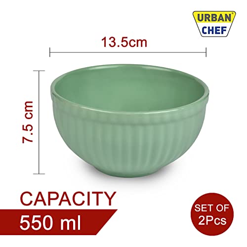 URBAN CHEF Ceramic Bowls | 550 ML | Kitchen Accessories Items, Microwave Safe Bowl, Serving Bowl, Bowl Set, Bowls for Kitchen, Mixing Bowl, Prism Ceramic Handcrafted (Set of 2 - Green & Mustard) - Image 4
