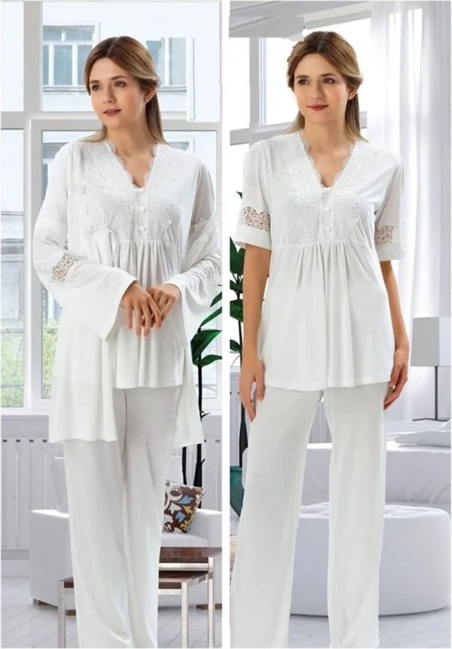 Duchesse 3007 Maternity and Postpartum 3 Piece Pajamas Dressing Gown Set