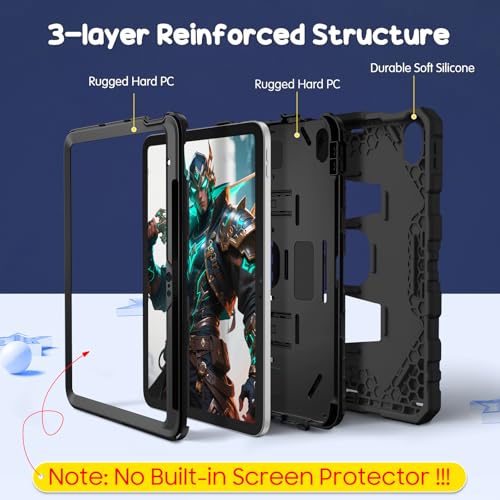 Fintie Kids Friendly Case for iPad (A16) 11th Generation 11 Inch (2025), iPad 10th Generation 10.9 Inch (2022), Fully-Body Rugged Heavy Duty Shockproof Protective Case with Kickstand, Black - Image 3