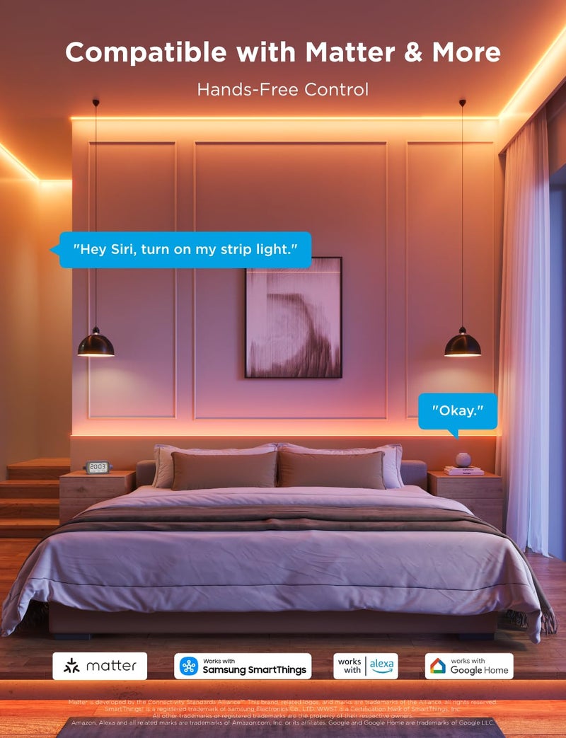 Govee COB LED Strip Light Pro, LED Lights for Bedroom Compatible with Alexa, Google Assistant and Matter, RGBICW Light with Warm White, Smart Strip Light, Color Changing, for Cabinet, 16.4ft - Image 5