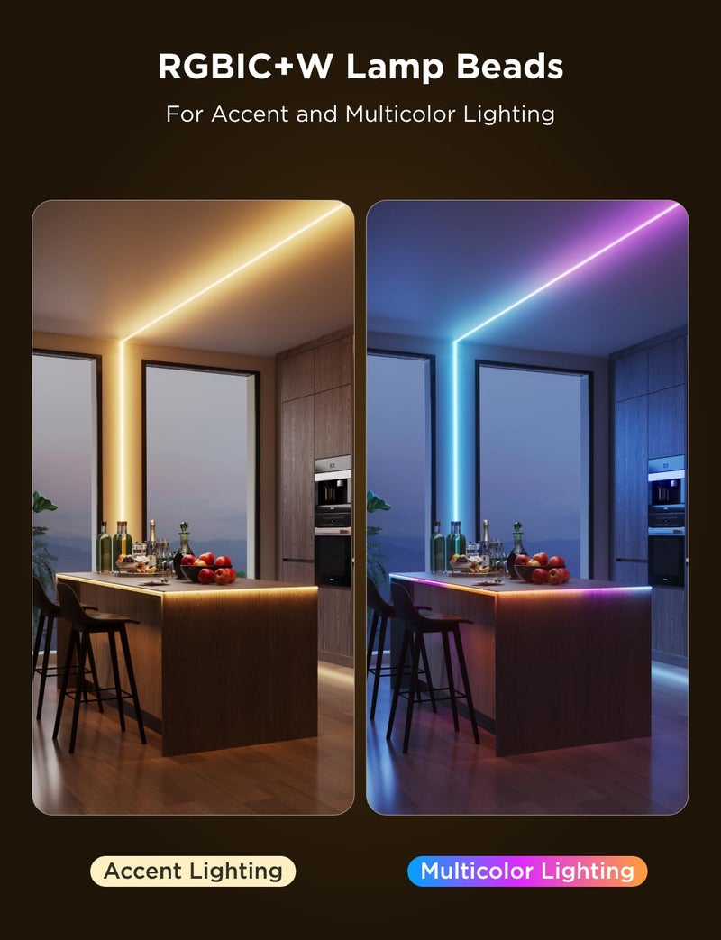 Govee COB LED Strip Light Pro, LED Lights for Bedroom Compatible with Alexa, Google Assistant and Matter, RGBICW Light with Warm White, Smart Strip Light, Color Changing, for Cabinet, 16.4ft - Image 3