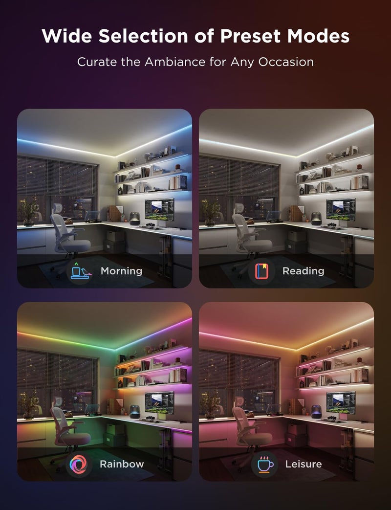 Govee COB LED Strip Light Pro, LED Lights for Bedroom Compatible with Alexa, Google Assistant and Matter, RGBICW Light with Warm White, Smart Strip Light, Color Changing, for Cabinet, 16.4ft - Image 4