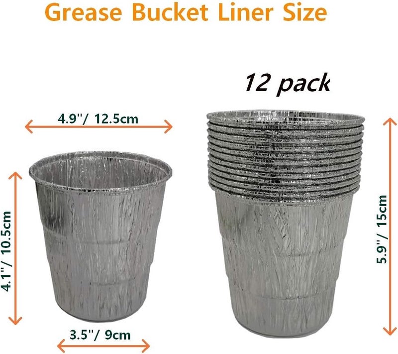Firsgrill Drip Grease Bucket and 12-Pack Liners for Traeger 20/22/34 Series, Pit Boss etc Pellet Grill Smoker (Black 12) - Image 2