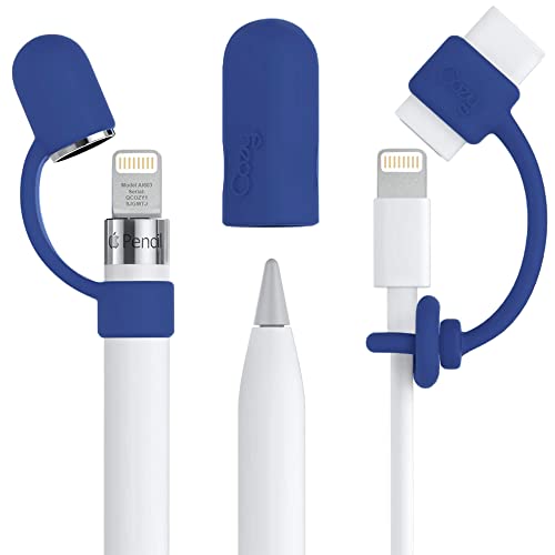 Cozy Pencil Combo Pack Compatible with Apple 1st Generation Accessories Includes Cap Holder Charging Adapter Tether and Nib Protector Navy Blue 3Piece - Image 1