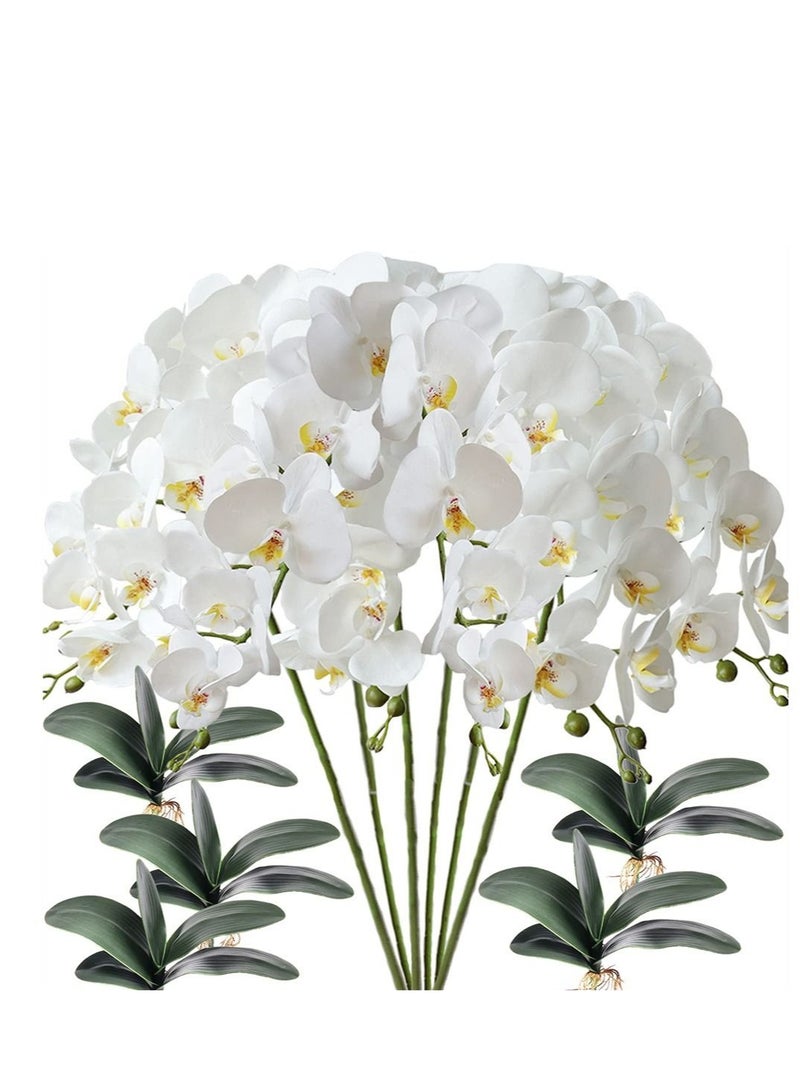 Captaintech Artificial Phalaenopsis Flowers, Artificial Flower Bonsai, Vivid Orchid Flowers Arrangement Phalaenopsis Flowers for Home Office Décor Table Centerpiece House Decorations (6 Pcs, White Orchid) - Image 1