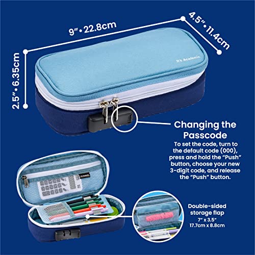 It's Academic Locking Pencil Case, for Office & School Supplies, Travel Organizer Bag, Compact, High Capacity, Light Weight, Blue (24371-BL) - Image 5