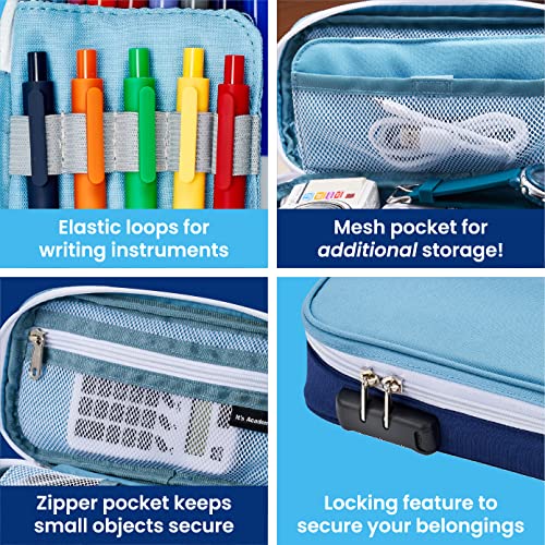 It's Academic Locking Pencil Case, for Office & School Supplies, Travel Organizer Bag, Compact, High Capacity, Light Weight, Blue (24371-BL) - Image 4
