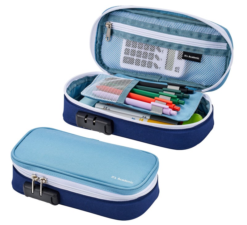 It's Academic Locking Pencil Case, for Office & School Supplies, Travel Organizer Bag, Compact, High Capacity, Light Weight, Blue (24371-BL) - Image 1