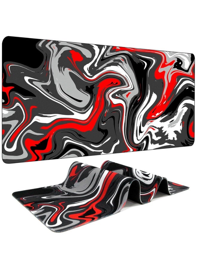 Fluid Pattern Black & Red Extended Gaming Mouse Pad 90 x 40 CM – XXLarge Desk Mat - Image 1