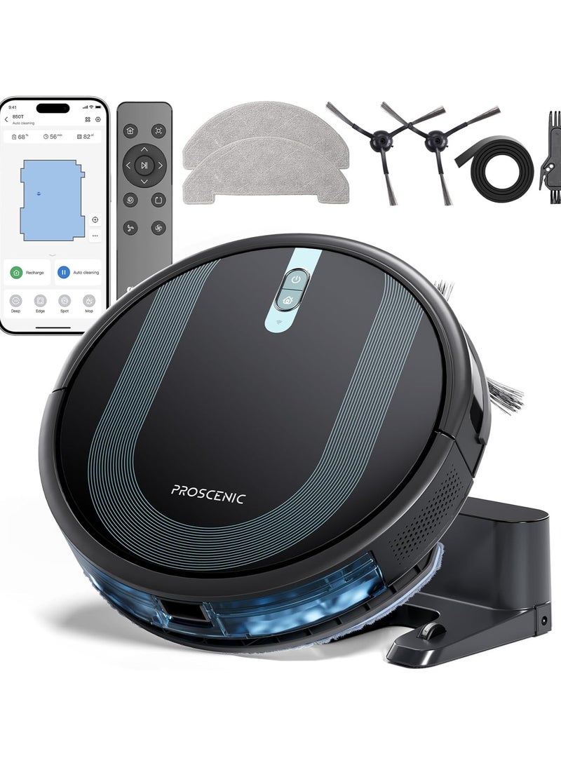 Proscenic 850T Robot Vacuum and Mop Combo, Ultra Slim, 3000 Pa Powerful Suction Automatic Vacuum Cleaner with 120 Min Run, Self-Charging, WiFi APP Customized Cleaning for Home Floor, Pet Hair, Carpet - Image 1